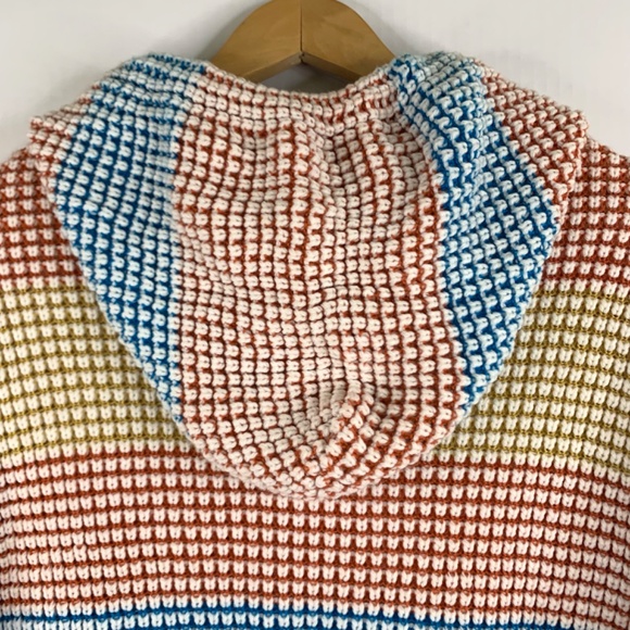 Listicle, women’s boho waffle knit multicolored striped pullover hoodie sweater - Picture 6 of 12